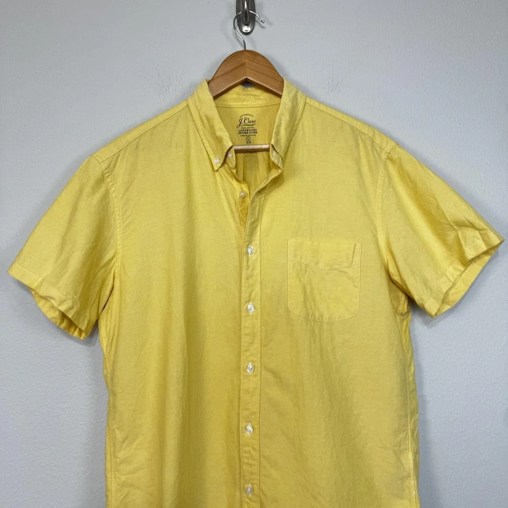 J.Crew Shirt Mens Large Yellow Lightweight Oxford Slim Button Down Short Sleeve - Picture 2 of 13